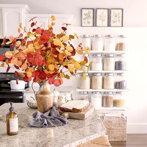 Agusbagli 6 Pcs Artificial Eucalyptus Leaves 28'' Tall Velvet Christmas Flowers Leaf Greenery Stems Winter Decorations for Holiday Xmas Tree Home Wedding Thanksgiving Floral Arrangements in Kuwait