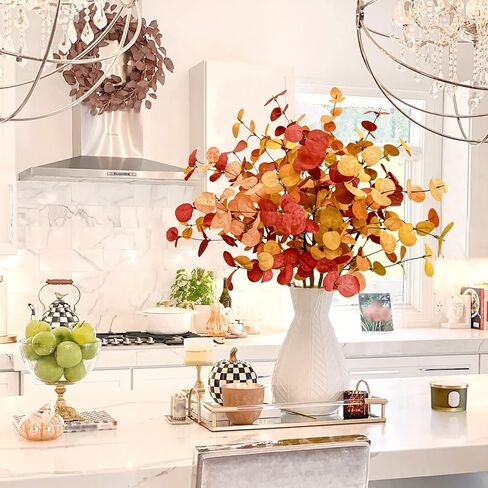 Agusbagli 6 Pcs Artificial Eucalyptus Leaves 28'' Tall Velvet Christmas Flowers Leaf Greenery Stems Winter Decorations for Holiday Xmas Tree Home Wedding Thanksgiving Floral Arrangements in Kuwait