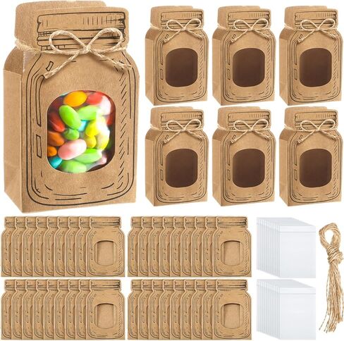 Yexiya 24 Pcs 5. 5" x 3. 4" Mini Kraft Paper Mason Jar Bottle Treat Bags with 24 Plastic Bags with Zip 160 Dot Stickers and Hemp Rope Mason Jar Candy Bag for DIY Wedding Birthday Exchange Party Favors in Saudi Arabia