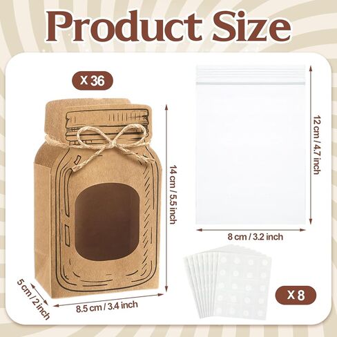Yexiya 24 Pcs 5. 5" x 3. 4" Mini Kraft Paper Mason Jar Bottle Treat Bags with 24 Plastic Bags with Zip 160 Dot Stickers and Hemp Rope Mason Jar Candy Bag for DIY Wedding Birthday Exchange Party Favors in Saudi Arabia