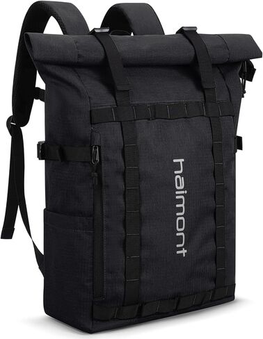 Haimont Rolltop Backpack for Men Women Water-Resistant Carry on Travel Backpack Casual Daypack with Laptop Compartment for Work Trip Hiking, 20L, Black in Saudi Arabia