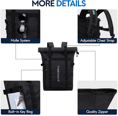 Haimont Rolltop Backpack for Men Women Water-Resistant Carry on Travel Backpack Casual Daypack with Laptop Compartment for Work Trip Hiking, 20L, Black in Saudi Arabia