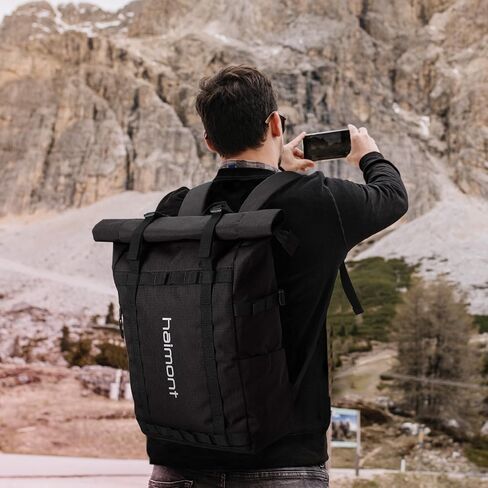 Haimont Rolltop Backpack for Men Women Water-Resistant Carry on Travel Backpack Casual Daypack with Laptop Compartment for Work Trip Hiking, 20L, Black in Saudi Arabia