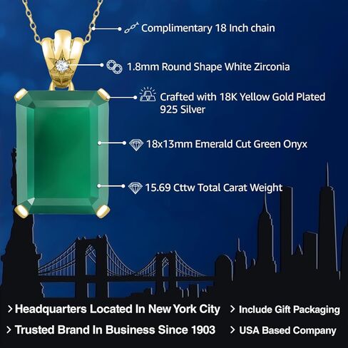 Gem Stone King 18K Yellow Gold Plated Silver Red Created Ruby Pendant Necklace For Women (20.05 Cttw, Emerald Cut 18X13MM, with 18 Inch Silver Chain) in Saudi Arabia