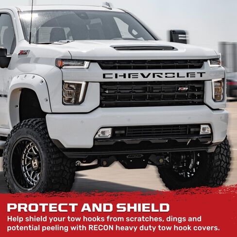 RECON - Fits 20-25 Chevy Silverado 2500/3500 HD Tow Hook Covers 2-Piece Set of 100% Silicone Rubber Covers Heavy Duty Rugged Durability Unique Style Protection (Black) in Saudi Arabia