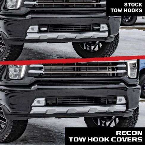 RECON - Fits 20-25 Chevy Silverado 2500/3500 HD Tow Hook Covers 2-Piece Set of 100% Silicone Rubber Covers Heavy Duty Rugged Durability Unique Style Protection (Black) in Saudi Arabia