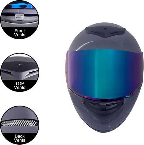 KRN Full Face Motorcycle Motorbike Helmet with Color Visor DOT Approved- Helmet & Balaclava & Clear Visor Gloss Gray in Kuwait
