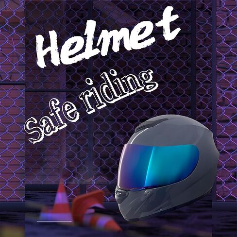 KRN Full Face Motorcycle Motorbike Helmet with Color Visor DOT Approved- Helmet & Balaclava & Clear Visor Gloss Gray in Kuwait