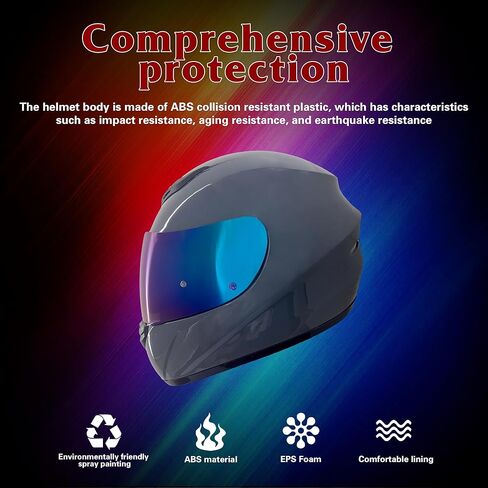 KRN Full Face Motorcycle Motorbike Helmet with Color Visor DOT Approved- Helmet & Balaclava & Clear Visor Gloss Gray in Kuwait