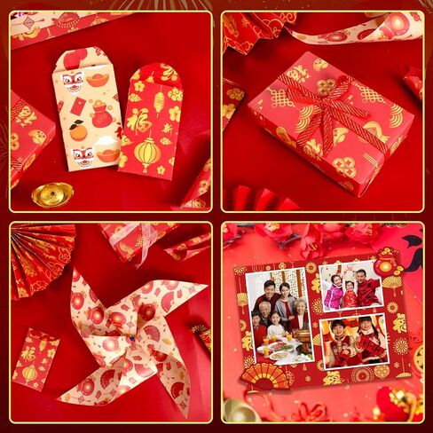 Konsait 24 Sheets Chinese New Year Scrapbook Paper 12x12, Double Sided Spring Festival Decorative Paper Pattern Papers Lunar New Year Cardstock Pad Origami Papers for Card Making Scrapbook Supplies in Saudi Arabia