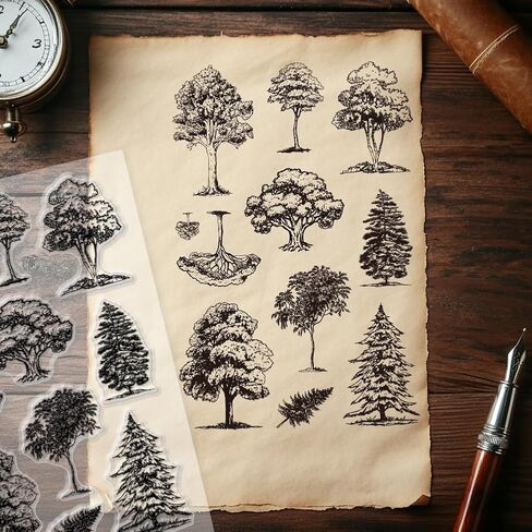 1 Sheet Clear Stamp, Woods Trees Background Transparent Rubber Stamps Reusable Silicone Clear Stamp Seals for Card Making Decoration DIY Scrapbooking Album Decor Craft in Saudi Arabia