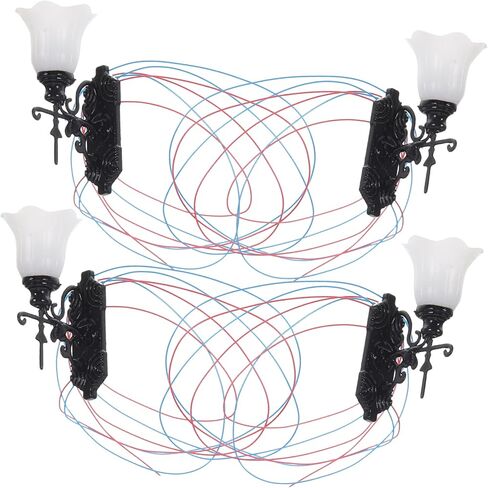 DOITOOL مصابيح حائط مصغرة لإكسسوارات بيت الدمى 4 قطع نموذج أضواء LED صغيرة لتزيين ساحة صغيرة واقعية وطاولة الرمل in Saudi Arabia