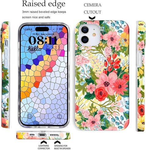 J.west iPhone 11 Case 6.1، جمالية بألوان مائية بسيطة بوهو حديثة مجردة مطبوعات رفيعة بخط هندسي نباتي أوراق النخيل نمط وردي ناعم من مادة TPU غطاء مقاوم للصدمات حافظة هاتف واقية للنساء in Kuwait