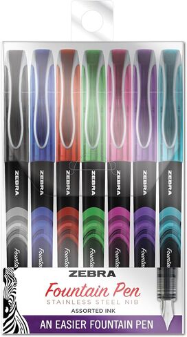 Zebra Pen Fountain Pen Set, Fine Point 0.6mm, Black Non-Toxic Ink, Stainless Steel Nib, Disposable, 2-Pack (48312) in Kuwait