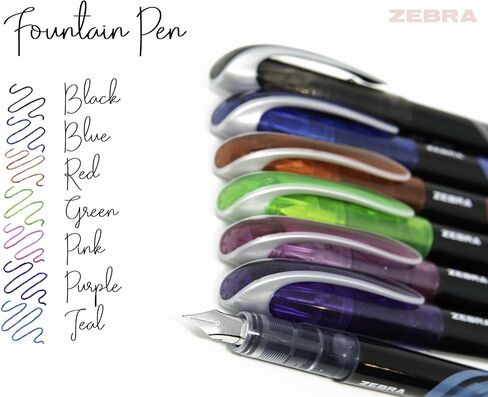 Zebra Pen Fountain Pen Set, Fine Point 0.6mm, Black Non-Toxic Ink, Stainless Steel Nib, Disposable, 2-Pack (48312) in Kuwait