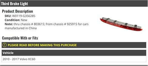Third Brake Light - Compatible with 2010-2017 Volvo XC60 in Saudi Arabia