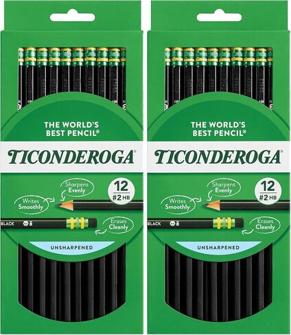 Ticonderoga Wood-Cased Pencils, Unsharpened, 2 HB Soft, Black, 24 Count in Kuwait