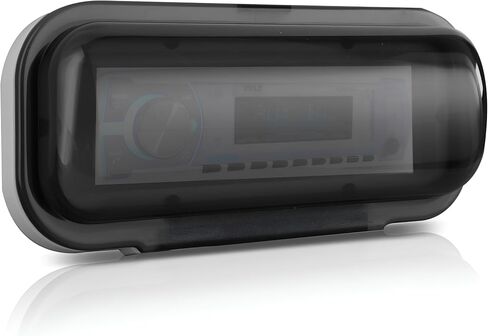 Pyle Water Resistant Marine Stereo Cover - Smoke Colored Heavy Duty Boat Radio Protector Shield with Flip-up Door & Spring Loaded Release - Mounting Gasket Included - PLMRCW1 in Kuwait