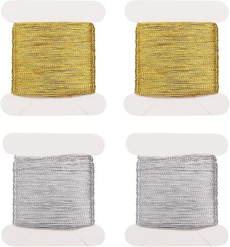 4pcs 0.1mm Metallic Thread Gold Silver Embroidery Rope Machine Embroidery Friendship Bracelets Cords Ornament Wire for Computerized Sewing Craft Jewelry Making in Saudi Arabia