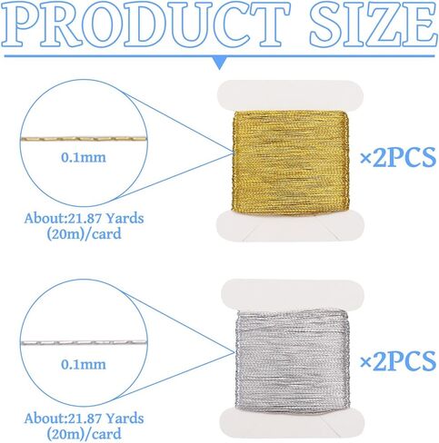4pcs 0.1mm Metallic Thread Gold Silver Embroidery Rope Machine Embroidery Friendship Bracelets Cords Ornament Wire for Computerized Sewing Craft Jewelry Making in Saudi Arabia