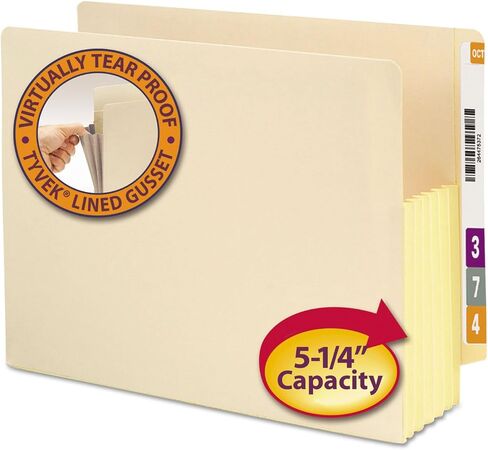 جيب ملفات Smead End Tab، علامة تبويب مستقيمة معززة، توسيع 5-1/4 بوصة، مجمعة Tyvek®-Lined®، حجم الحروف، مانيلا، 10 لكل صندوق (75174) in Saudi Arabia