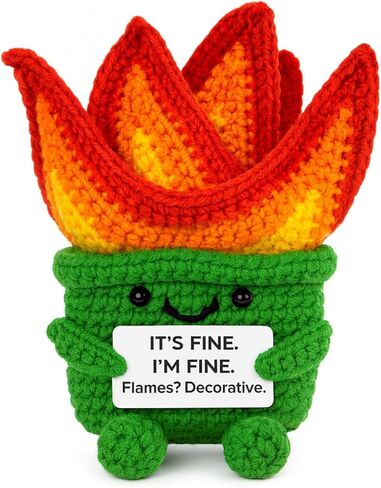 Emotional Support Dumpster Fire Crochet Plush – Funny Handmade Crochet Dumpster Fire Toy with Card, Stress Relief Desk Decor Gift for Coworkers or Friends in Saudi Arabia