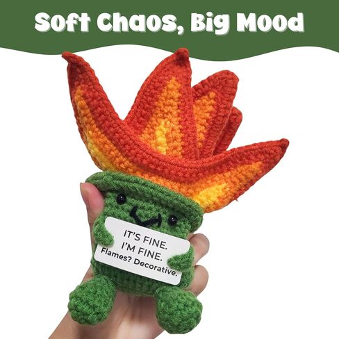 Emotional Support Dumpster Fire Crochet Plush – Funny Handmade Crochet Dumpster Fire Toy with Card, Stress Relief Desk Decor Gift for Coworkers or Friends in Saudi Arabia