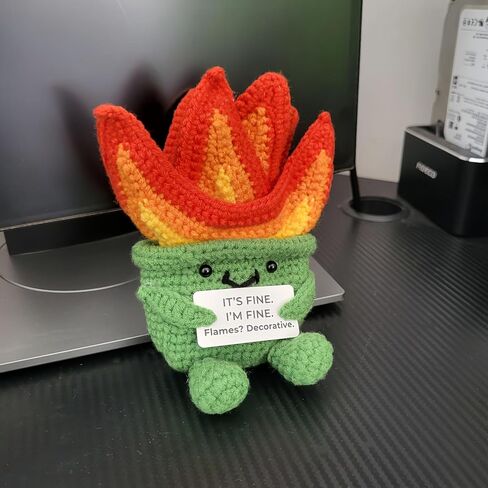 Emotional Support Dumpster Fire Crochet Plush – Funny Handmade Crochet Dumpster Fire Toy with Card, Stress Relief Desk Decor Gift for Coworkers or Friends in Saudi Arabia