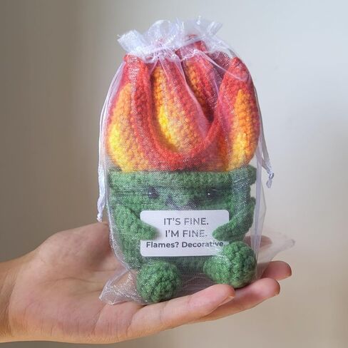 Emotional Support Dumpster Fire Crochet Plush – Funny Handmade Crochet Dumpster Fire Toy with Card, Stress Relief Desk Decor Gift for Coworkers or Friends in Saudi Arabia