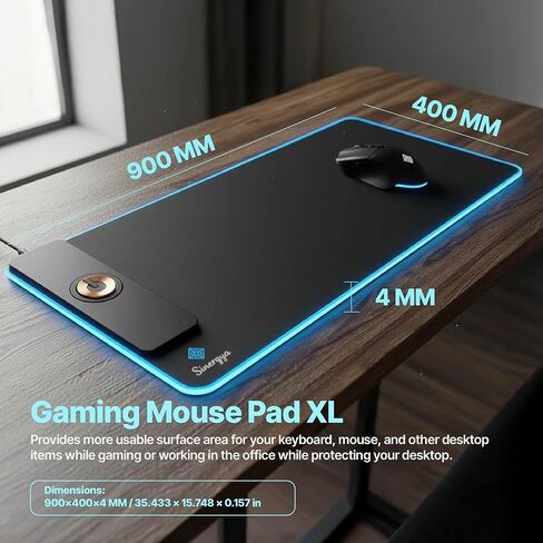 لوحة ماوس للألعاب بشحن لاسلكي RGB بقدرة 15 وات، لوحة ماوس LED 900 × 400 × 4 مم، أوضاع إضاءة كبيرة جدًا قاعدة ماوس مطاطية غير قابلة للانزلاق حصيرة لوحة مفاتيح الكمبيوتر للألعاب، ماك بوك، الكمبيوتر الشخصي، الكمبيوتر المحمول، المكتب in Saudi Arabia
