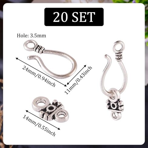 20 Sets Antique Silver S Hook Eye Clasps Tibetan Metal Toggle Clasps Closure End Clasp for Bracelet Necklace Jewelry Making in Saudi Arabia