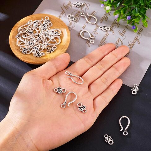 20 Sets Antique Silver S Hook Eye Clasps Tibetan Metal Toggle Clasps Closure End Clasp for Bracelet Necklace Jewelry Making in Saudi Arabia