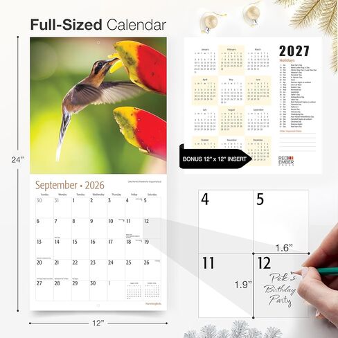 RED EMBER Hummingbirds 2026 Wall Calendar 12 Month | 12" x 24" Open | Thick & Sturdy Paper | Holiday Gift | Bird Calendar 2026 in Saudi Arabia