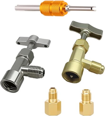 R134A Can Tap Kit, Brass R134 Self-Sealing & Single Puncture Refrigerant Can Taps with Valve Core Removal Tool & Convert Adapters, Automotive AC System Charging Accessory for Most Cars (1Set) in Saudi Arabia