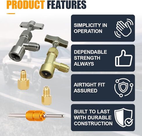 R134A Can Tap Kit, Brass R134 Self-Sealing & Single Puncture Refrigerant Can Taps with Valve Core Removal Tool & Convert Adapters, Automotive AC System Charging Accessory for Most Cars (1Set) in Saudi Arabia