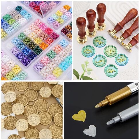 Wax Seal Kits, 200pcs Multicolor Wax Seal Beads and 2pcs Initial Alphabet E WaxSeal Stamp for Wedding Invitations Gift Wraps Envelopes and Christmas Cards (Alphabet E Kit) in Saudi Arabia