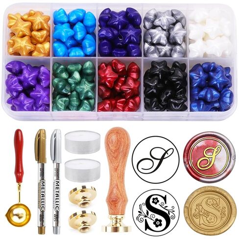 Wax Seal Kits, 200pcs Multicolor Wax Seal Beads and 2pcs Initial Alphabet E WaxSeal Stamp for Wedding Invitations Gift Wraps Envelopes and Christmas Cards (Alphabet E Kit) in Saudi Arabia