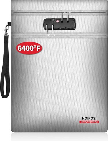 Noiposi 6400℉ Fireproof Document Bag with Lock,Dual-Zip Compartments 15x11 inch Fireproof Bag for Legal Letter Documents,12 Layers Heat Insulated Fireproof Waterproof Document Bag for Valuables in Saudi Arabia