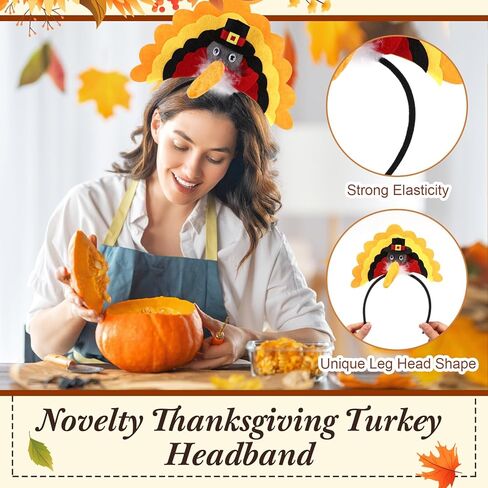 Geyoga 4 Pcs Thanksgiving Turkey Hat and Headbands Plush Turkey Cap Hair Accessories for Woman Man Thanksgiving Party Favors in Saudi Arabia