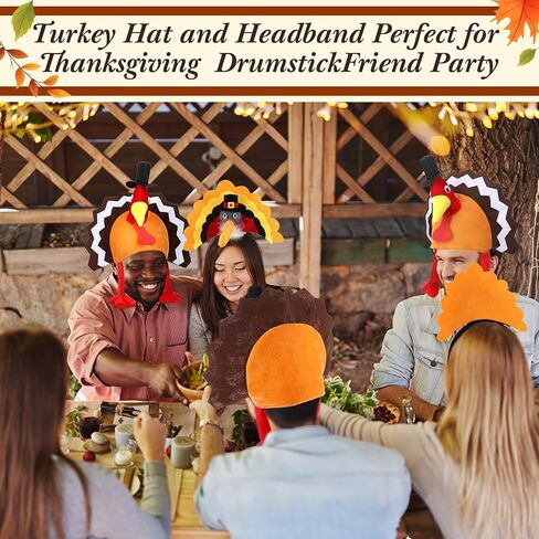 Geyoga 4 Pcs Thanksgiving Turkey Hat and Headbands Plush Turkey Cap Hair Accessories for Woman Man Thanksgiving Party Favors in Saudi Arabia