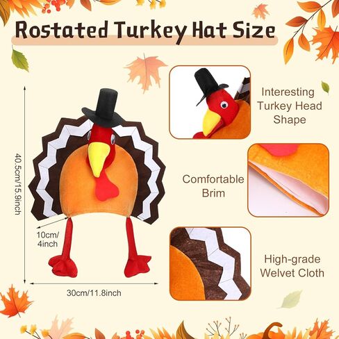 Geyoga 4 Pcs Thanksgiving Turkey Hat and Headbands Plush Turkey Cap Hair Accessories for Woman Man Thanksgiving Party Favors in Saudi Arabia