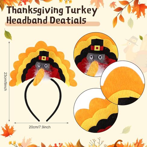 Geyoga 4 Pcs Thanksgiving Turkey Hat and Headbands Plush Turkey Cap Hair Accessories for Woman Man Thanksgiving Party Favors in Saudi Arabia