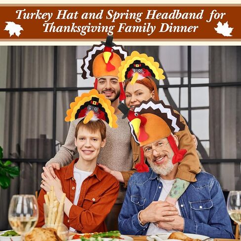 Geyoga 4 Pcs Thanksgiving Turkey Hat and Headbands Plush Turkey Cap Hair Accessories for Woman Man Thanksgiving Party Favors in Saudi Arabia