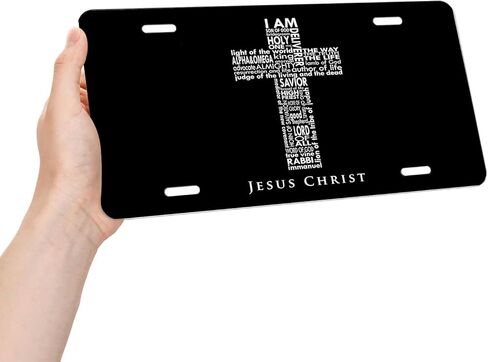 IAM Son of GOD JESUSCHRIST.لوحة ترخيص أمامية من الألومنيوم، لوحات ترخيص مزخرفة، لوحة سيارة معدنية مضحكة، مقاس 6 بوصات × 12 بوصة، غطاء علامة زينة مبتكرة مع 4 فتحات لديكور السيارة (153013) in Kuwait