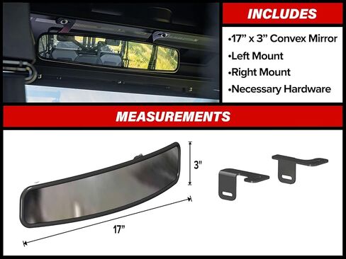 SuperATV 17" Curved Polaris Ranger Rear View Mirror (See Fitment) | Bolt-On Brackets | Measures 17" x 3" | Perfect for Work or Play | UTV Rear View Mirror Made of Aluminum | USA Made | in Saudi Arabia