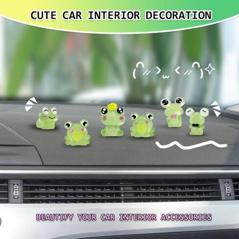 6PCS Luminous Frog Car Dashboard Decor, Frogs Car Accessories, Cute Frog Auto Accessory Adorable Frogs Figurines, Rear View Mirror & Dashboard Decorations Fit Women Men (Luminous Frog) in Saudi Arabia