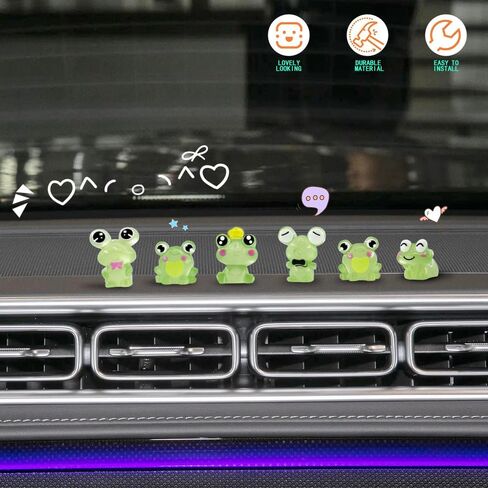 6PCS Luminous Frog Car Dashboard Decor, Frogs Car Accessories, Cute Frog Auto Accessory Adorable Frogs Figurines, Rear View Mirror & Dashboard Decorations Fit Women Men (Luminous Frog) in Saudi Arabia