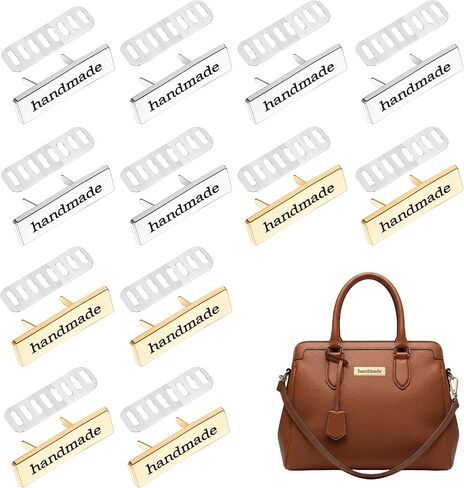 12 PCS Handmade Metal Labels, Rectangle Alloy Tags with Shim, Crochet Hand Made Printed Labels for DIY Crafts Purses Sewing Items Hat Bags Shoes Accessories in Saudi Arabia