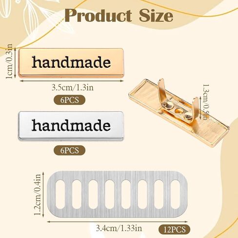 12 PCS Handmade Metal Labels, Rectangle Alloy Tags with Shim, Crochet Hand Made Printed Labels for DIY Crafts Purses Sewing Items Hat Bags Shoes Accessories in Saudi Arabia