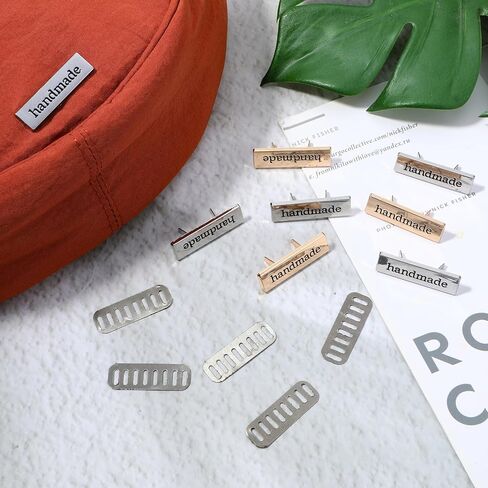 12 PCS Handmade Metal Labels, Rectangle Alloy Tags with Shim, Crochet Hand Made Printed Labels for DIY Crafts Purses Sewing Items Hat Bags Shoes Accessories in Saudi Arabia